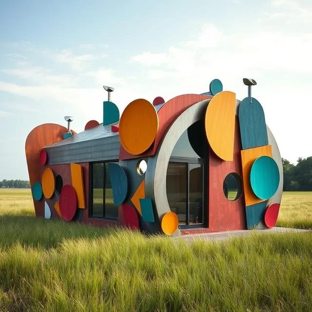 Colorful sculptural hospitality living unit designed for experiential resort development, destination lodging, and immersive guest environments.