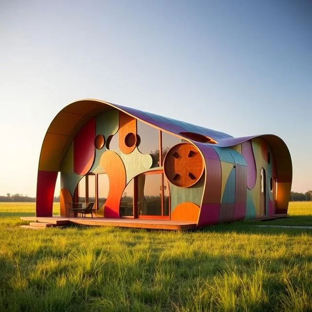 Colorful architectural hospitality lodging concept created for premium travel experiences, experiential tourism, and destination retreat properties.